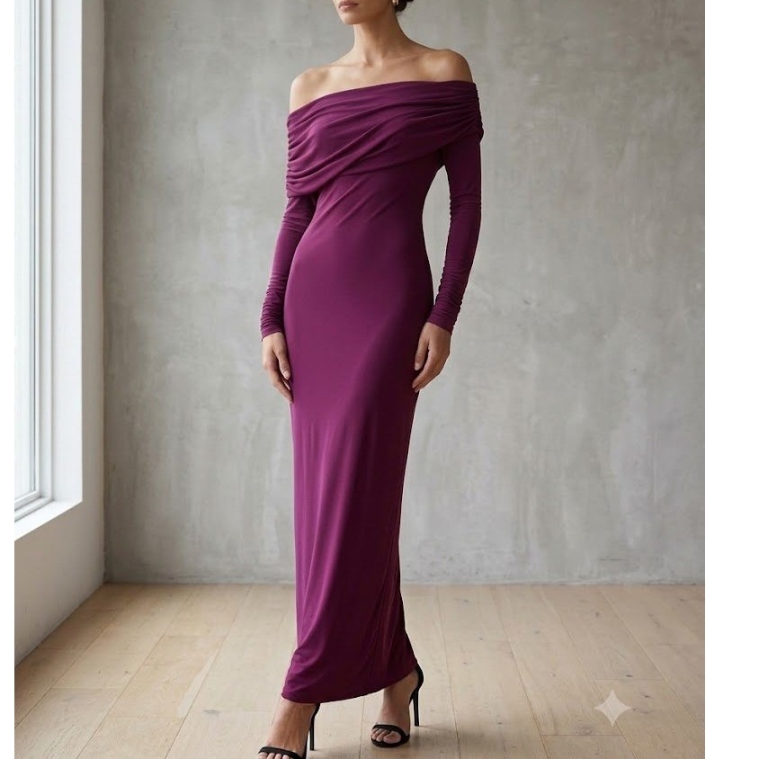 Fashion Nova Dasha Draped Midi Dress Size 2x Wine Purple Off Shoulder Plus New